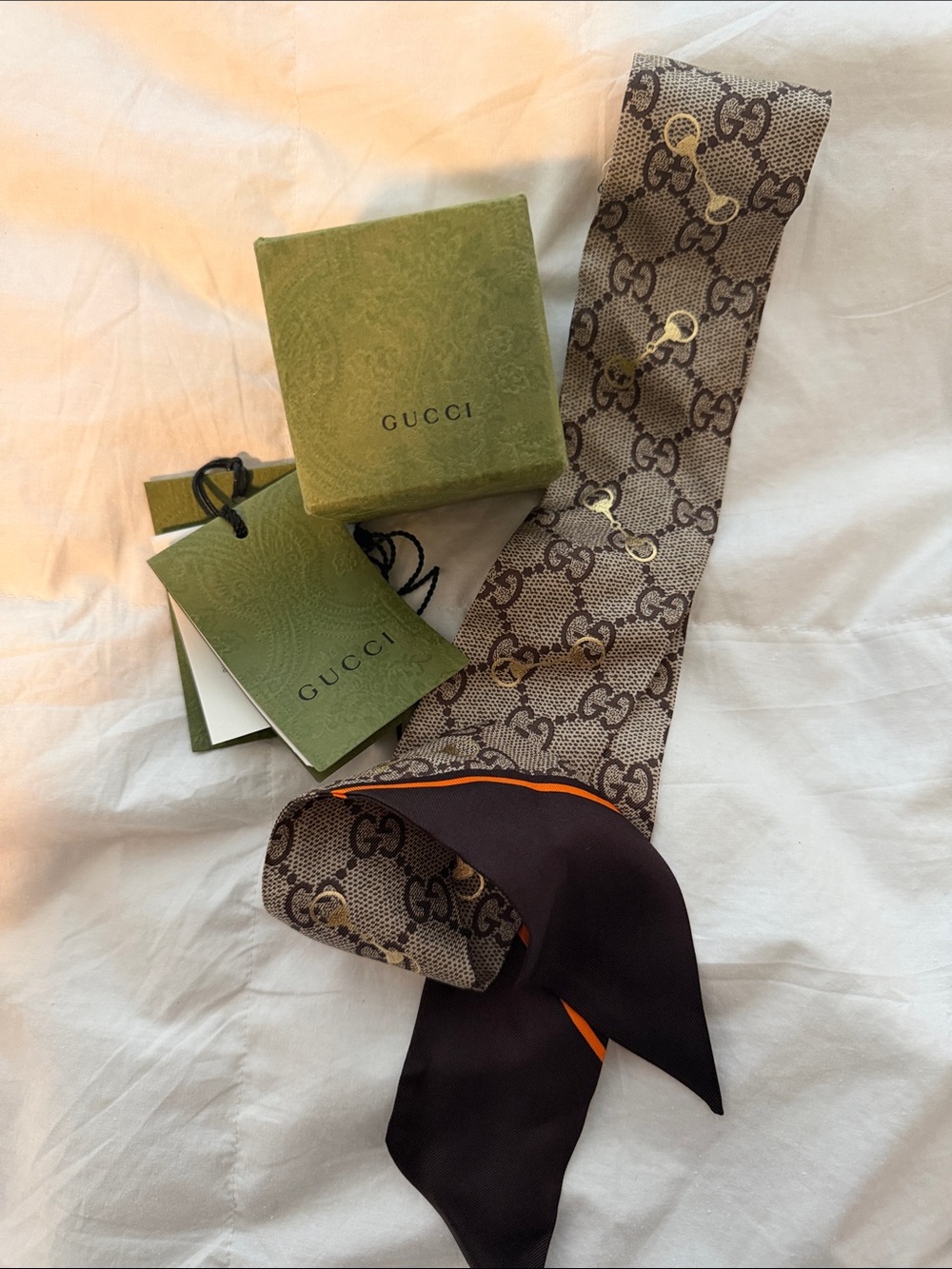 Gucci Brown GG Monogram Silk Twilly - Picture 5 of 5